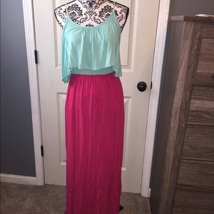 Fuchsia/teal maxi!! Top has overlay